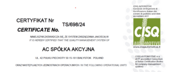 AC SA z certyfikatem IATF 16949:2016